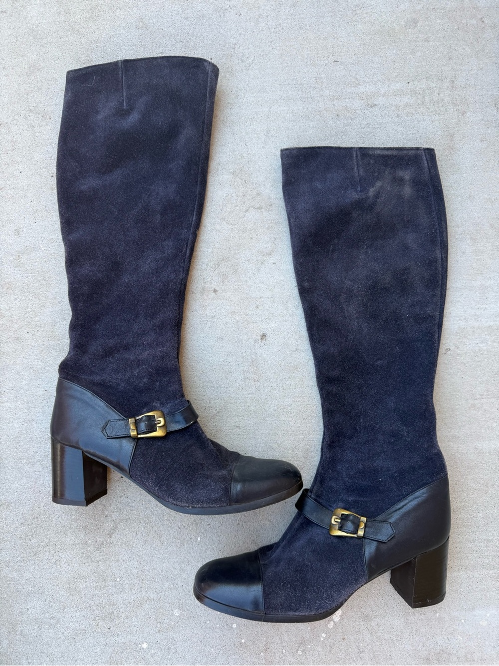 Vintage Golo Italian Blue Suede and Leather Knee High Boots Size 9